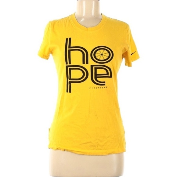 Nike Live Strong Yellow Graphic Short Sleeve Tee Medium - Picture 1 of 4